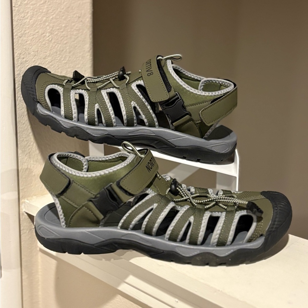 Nortiv8 SNAS222M Mens Army Green Hiking Adventurous Slip On Sandals Size 14 New